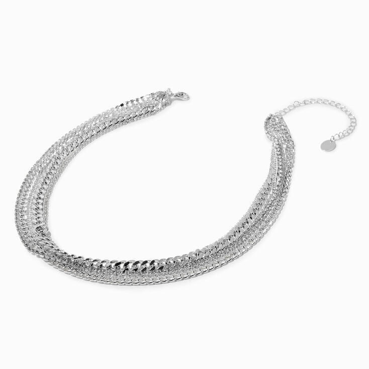 Silver-tone Cable Chain Stack Multi-Strand Necklace,