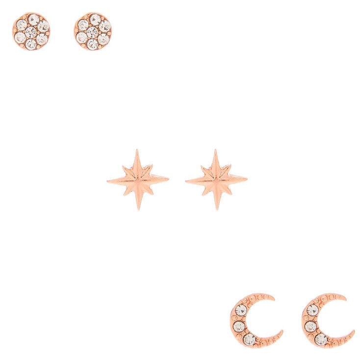 18kt Rose Gold Crystal Celestial Earrings - 3 Pack,