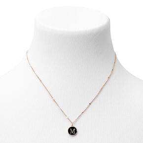 Black Enamel Initial Gold Pendant Necklace - M,