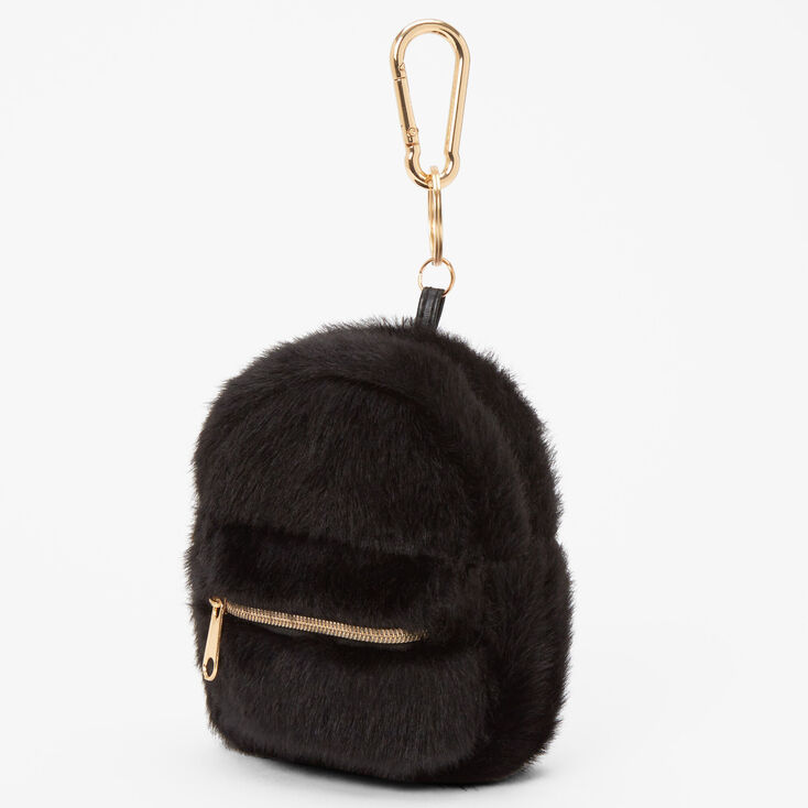 Fuzzy Mini Backpack Keychain - Black | Icing US
