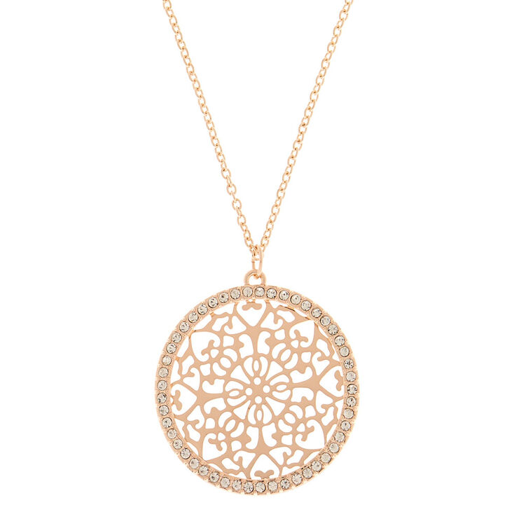 Gold Filigree Medallion Long Pendant Necklace,