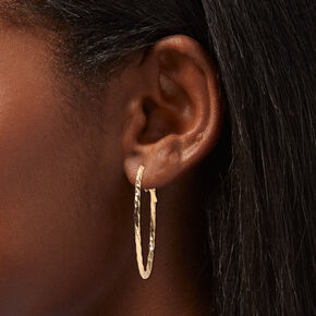 Gold Graduated Textured Hinge Hoop Earrings - 3 Pack,