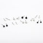 Silver Black Crystal Ball Stud Earrings - 9 Pack,