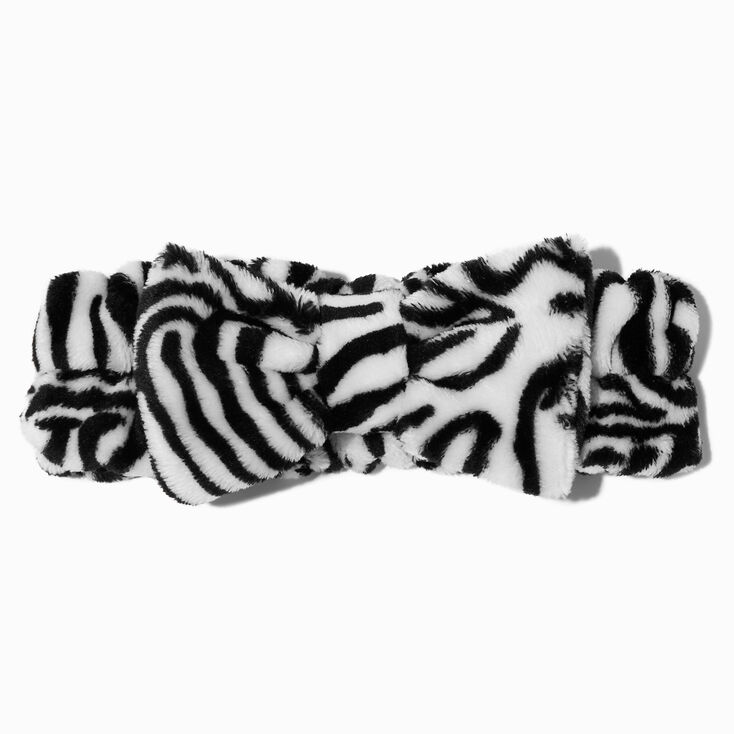 Zebra Furry Makeup Bow Headwrap,