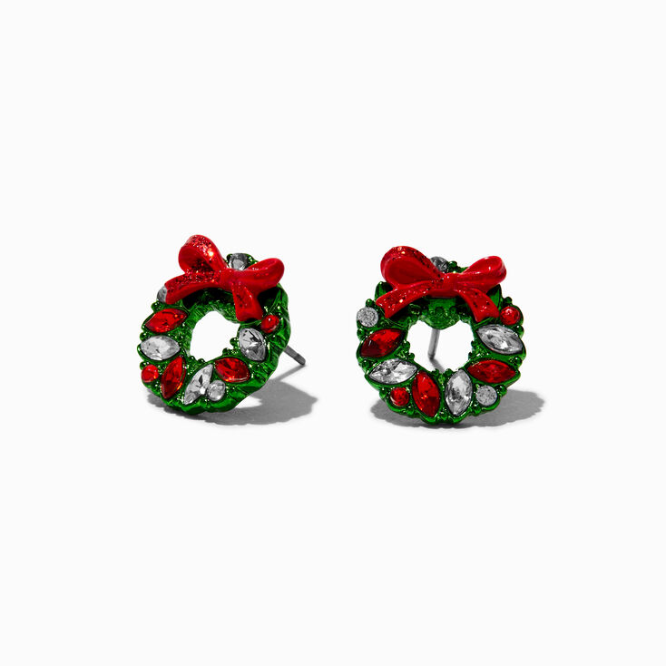 Gemstone Christmas Wreath Stud Earrings,