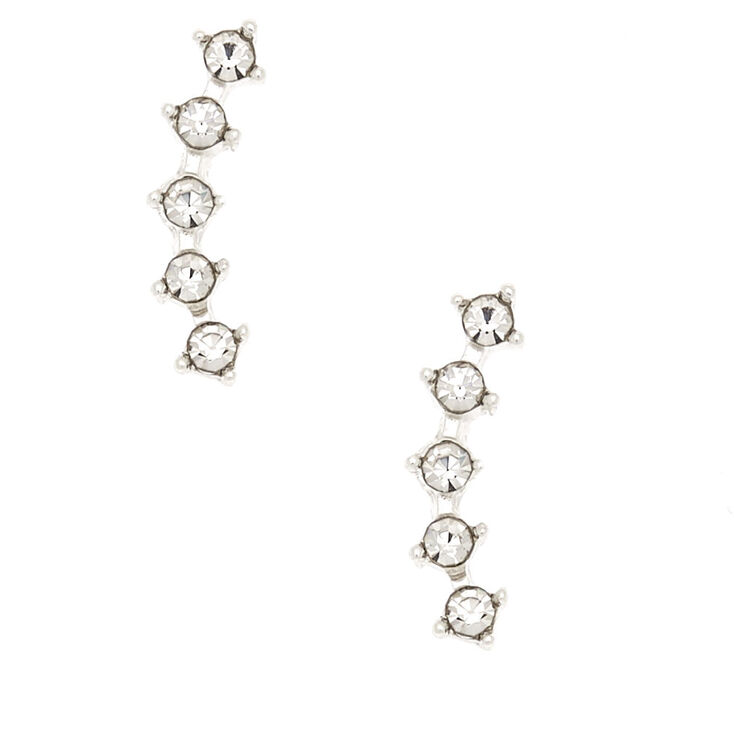 Silver Curved Crystal Magnetic Earrings,