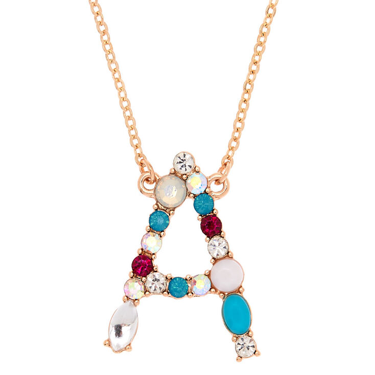 Embellished Long Initial Pendant Necklace - A,