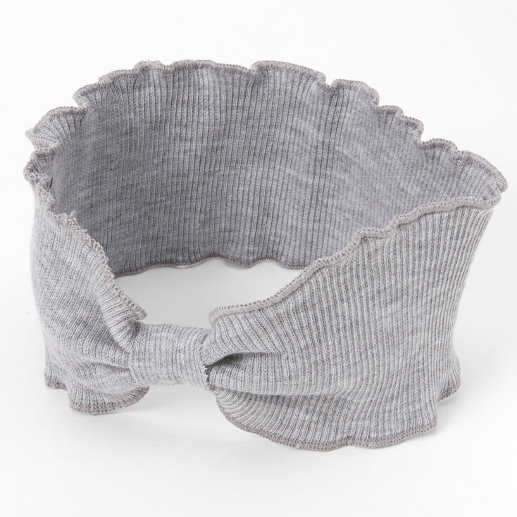 Ribbed Knotted Ruffle Headwrap - Gray,