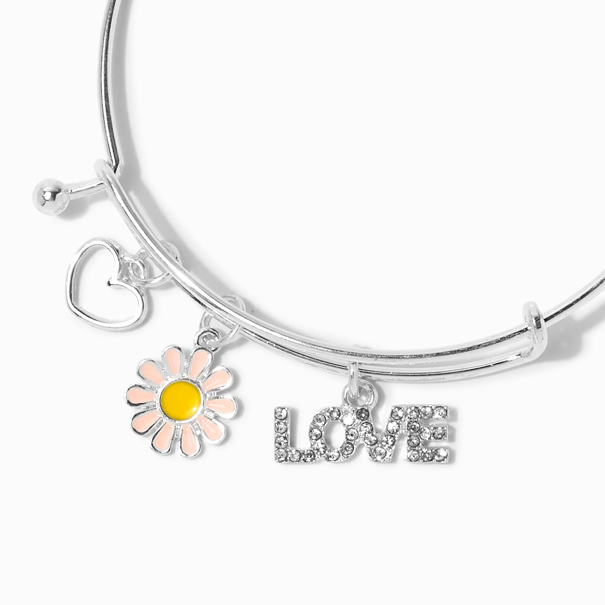 Silver Love Charms Adjustable Bangle Bracelets 3 Pack Icing US