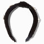 Black Sweater Embellished Knotted Knit Headband,