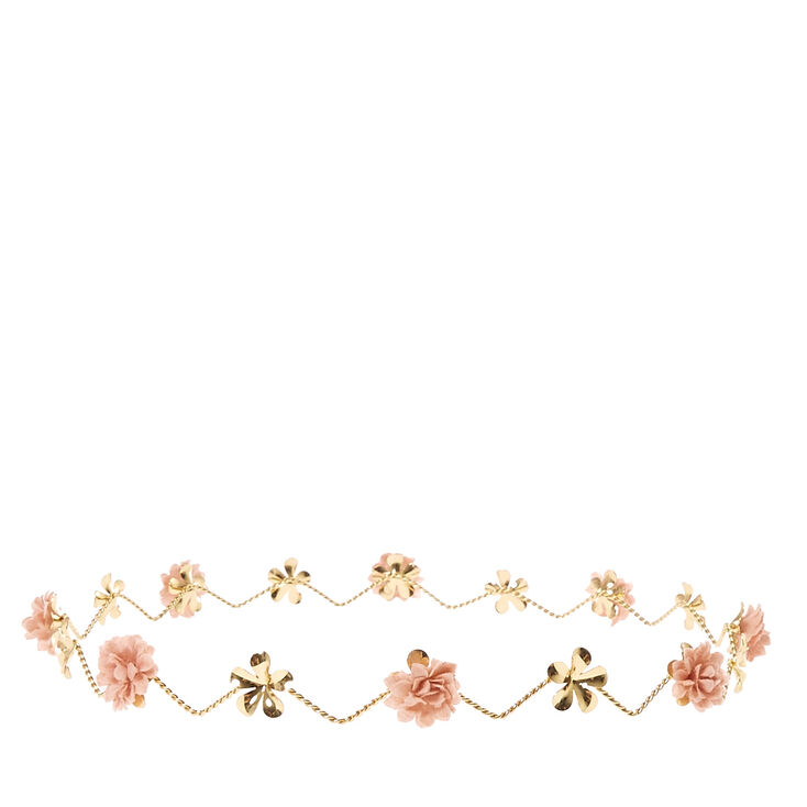 'Gold & Pink Flowers Zig Zag Flower Crown,