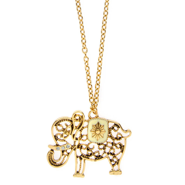 Gold Filigree Elephant Pendant Long Necklace Icing Us Gold Filigree Elephant Pendant Long Necklace