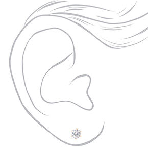 Gold Cubic Zirconia Round Stud Earrings - 8MM,