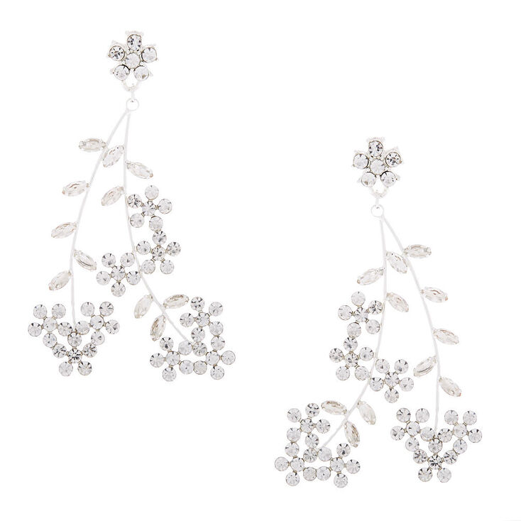 Silver 3" Floral Vine Drop Earrings,