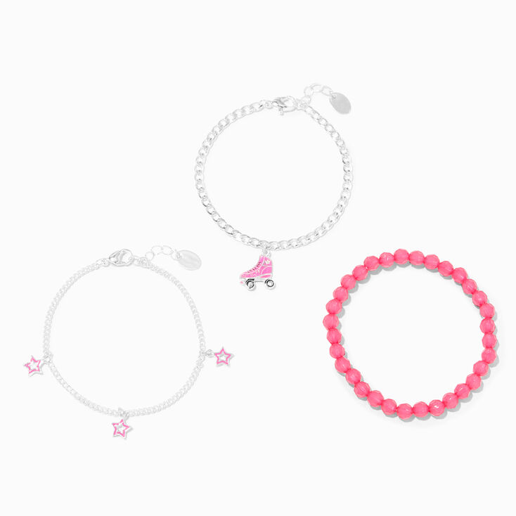 Pink Rollerskate Beaded Bracelet Set - 3 Pack,