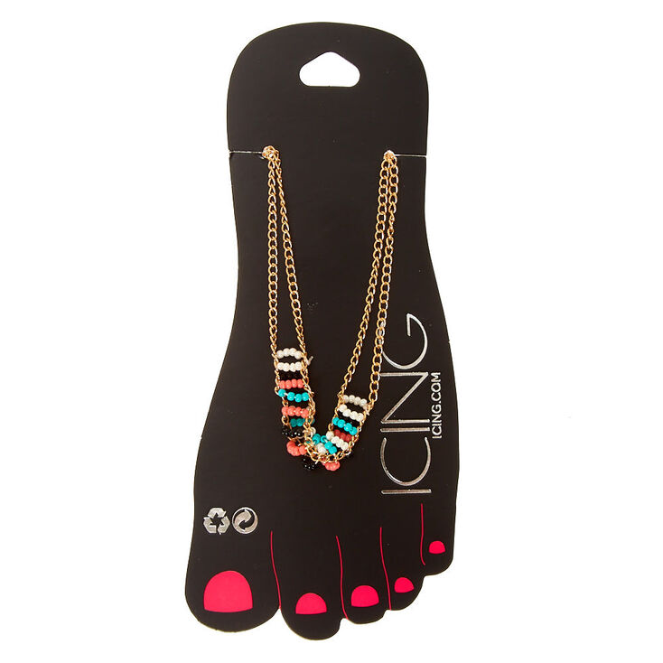 Gold Sead Bead Double Chain Anklet,
