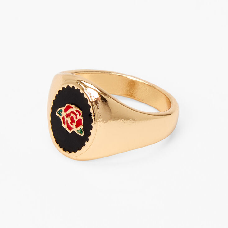 Gold Black Rose Signet Ring,