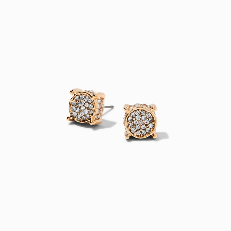 Gold Crystal Pav&eacute; Circle Stud Earrings,