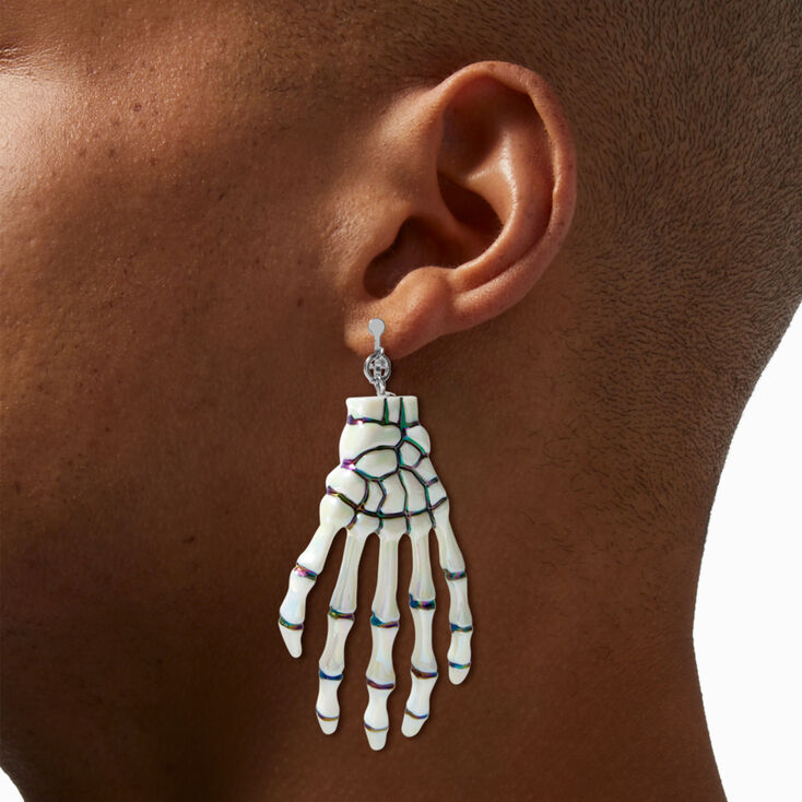 Skeleton Hands Iridescent Clip-On Drop Earrings,