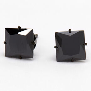 Black Titanium Cubic Zirconia Square Stud Earrings - 7MM,