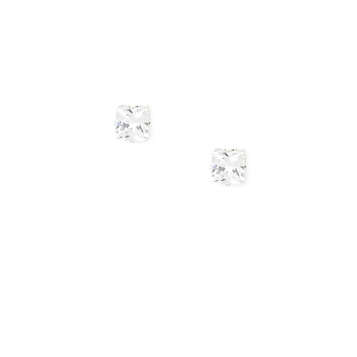 Silver Cubic Zirconia 4MM Square Stud Earrings,