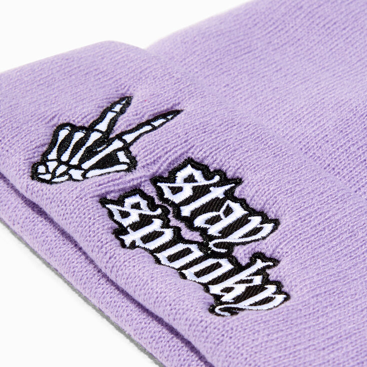 &quot;Stay Spooky&quot; Lavender Beanie Hat,