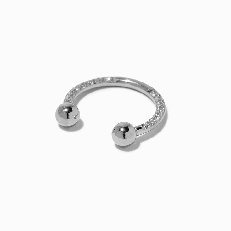 Silver-tone 16G Crystal Horseshoe Septum Nose Ring,