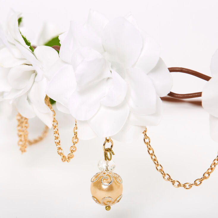 Gold Chain Flower Vine Headwrap - White,