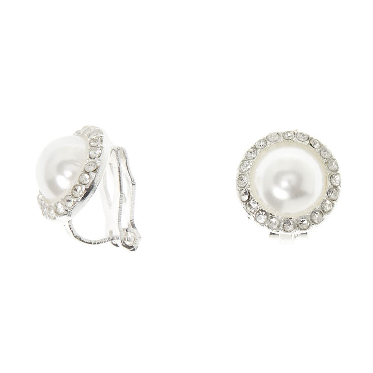 Silver Pearl Clip On Stud Earrings,