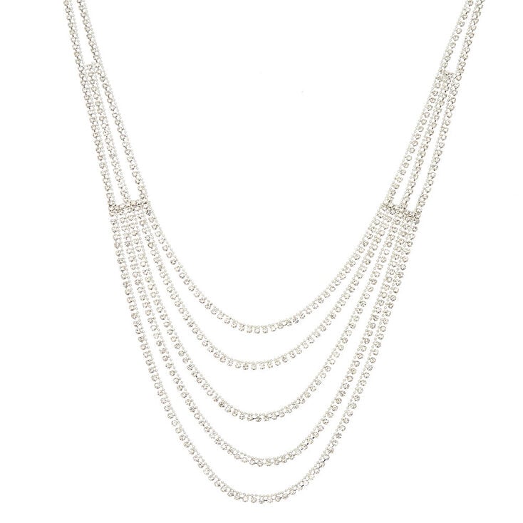 Silver Rhinestone Layered Swag Statement Necklace,