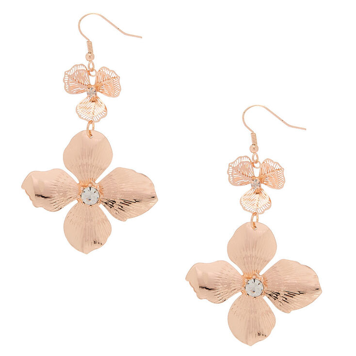 2.5" Rose Gold Flower Drop Earrings,