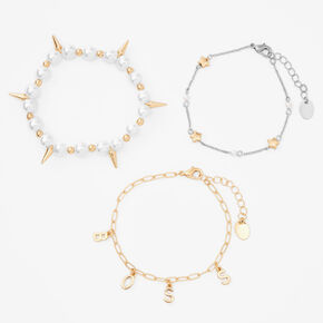 Gold &amp; Pearl Boss Bracelets - 3 Pack,