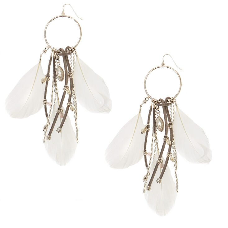 Large Feather Dream Catcher Drop Earrings,