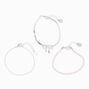 Silver Bow Pink Beaded Chain Bracelets - 3 Pack,