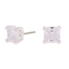 Sterling Silver Cubic Zirconia Square Stud Earrings - 5MM,