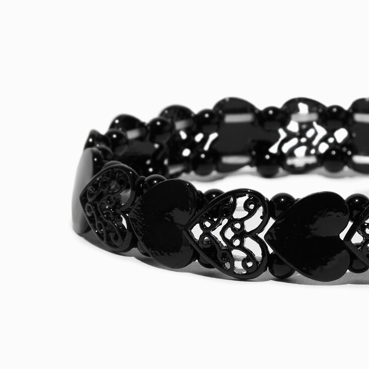 Black Filigree Heart Stretch Bracelet,