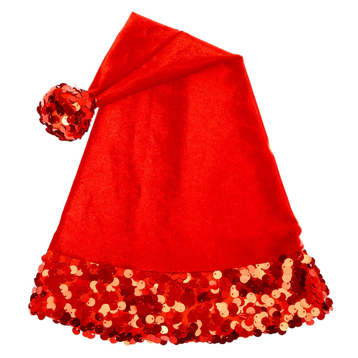 Velvet Sequin Santa Hat - Red,