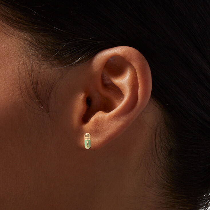 Turquoise Chill Pill Gold Stud Earrings,