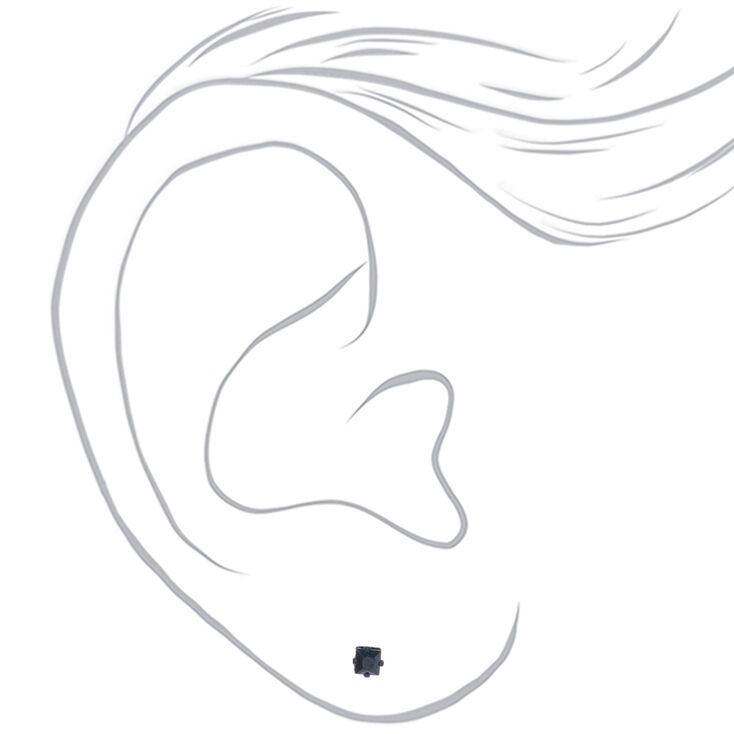 Black Cubic Zirconia 3MM Square Stud Earrings,