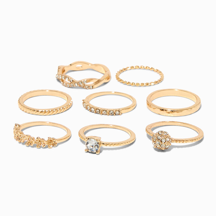 Gold Embellished Assorted Rings - 8 Pack,