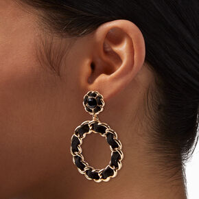 Black Threaded Open Hoop 2&quot; Drop Earrings,