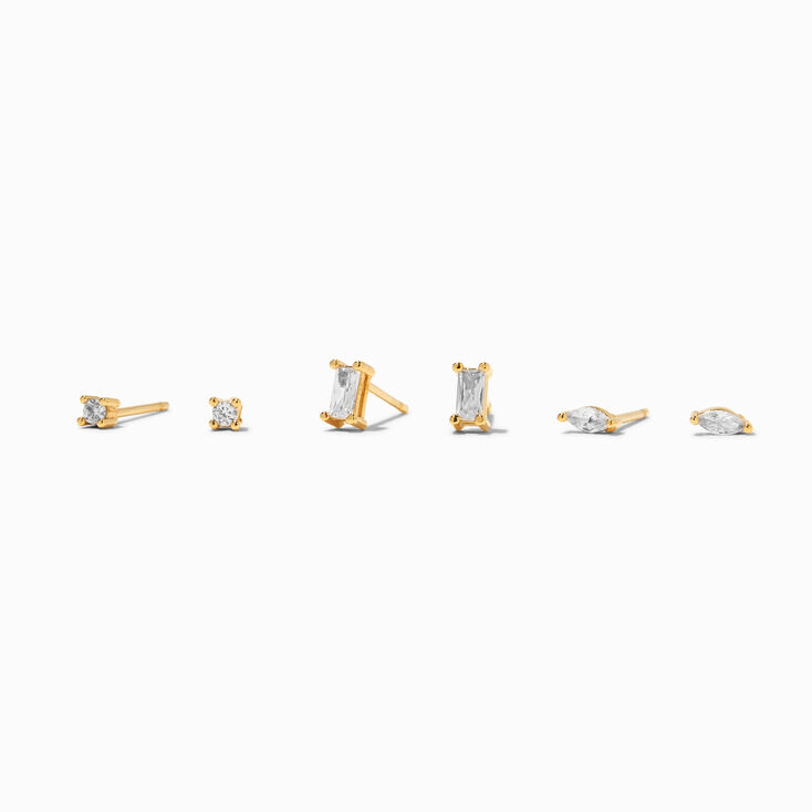 ICING Select 18k Yellow Gold Plated Cubic Zirconia Marquise &amp; Baguette Stud Earrings - 3 Pack,