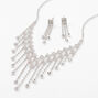 Silver Crystal Waterfall Necklace &amp; Drop Earrings Jewelry Set,