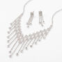 Silver Crystal Waterfall Necklace &amp; Drop Earrings Jewelry Set,