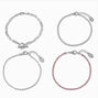 Silver-tone Pink Cup Chain Bracelet Set - 4 Pack,