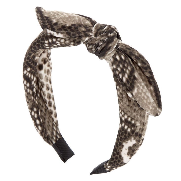 Snakeskin Knotted Bow Headband - Gray,