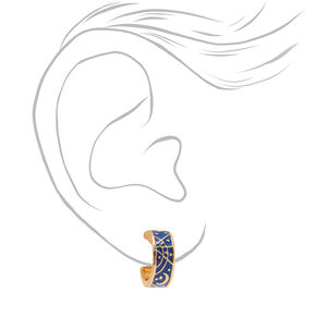 Gold 15MM Thick Celestial Hoop Earrings - Navy,