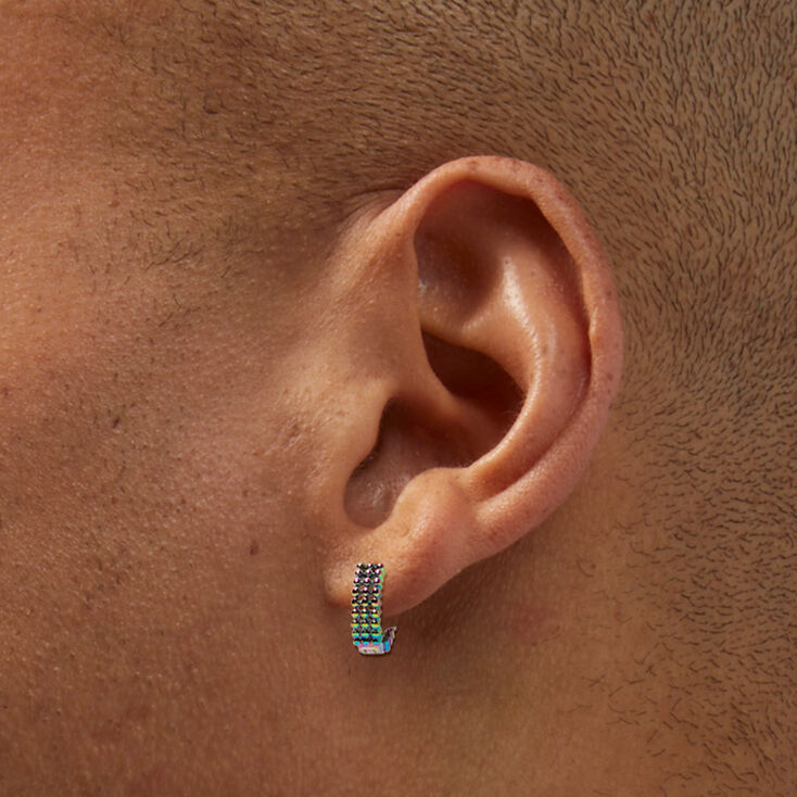 Rainbow Anodized Bumpy 15MM Huggie Hoop Earrings,