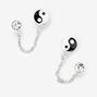 Sterling Silver Yin Yang Connector Chain Stud Earrings,