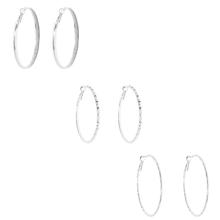 Silver 50MM Hoop Earrings - 3 Pack,